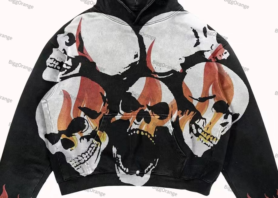 Mens Hoodies Sweatshirts Sonbahar Kafatası Baskı Moda Gevşek Kazık Avrupa ve Amerikan Tarzı Erkek ve Kadın Top Sokak Hiphop Retro Hoodie 221008