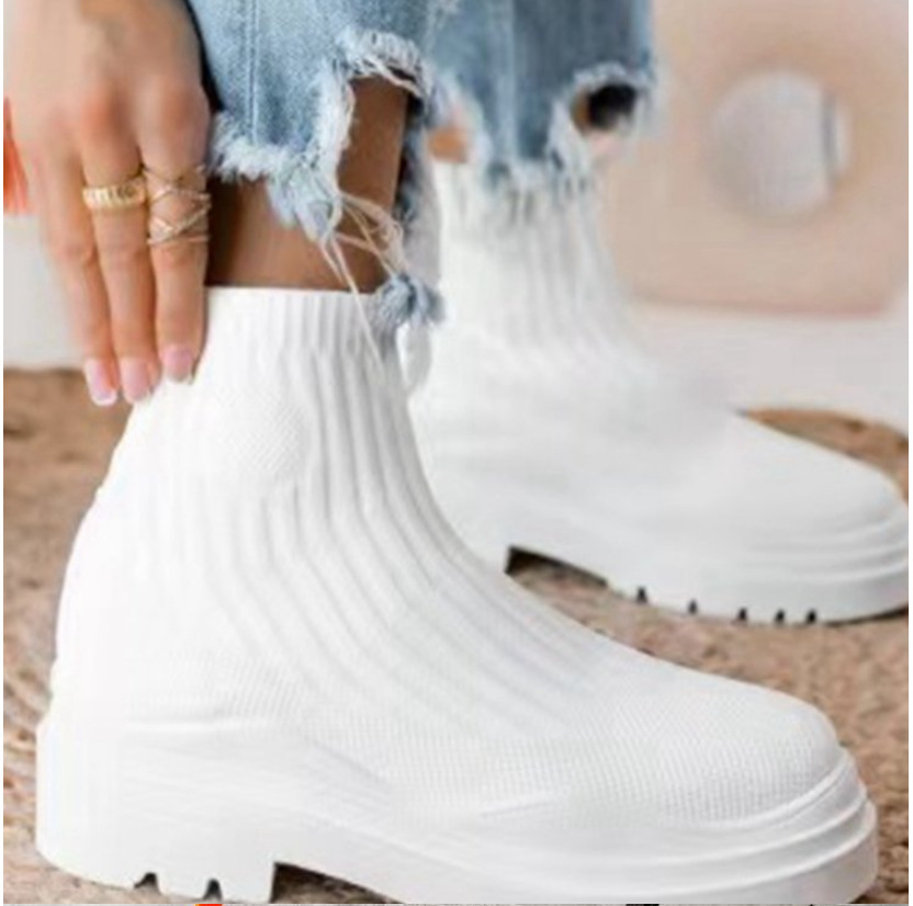 Stövlar Kvinnor Ankel Sticked Sock Platform Female Slipon Ladies Comfort Concise Fashion 2023 Studens Short 221007