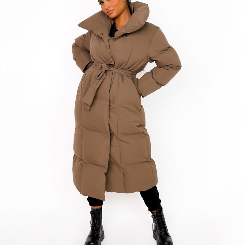 Women Down Parkas Malina gruba luźna parkas kobiety moda solidne okrywa płaszcze kobiety elegancki pasek krawatowy długie bawełniane kurtki żeńskie panie 221007