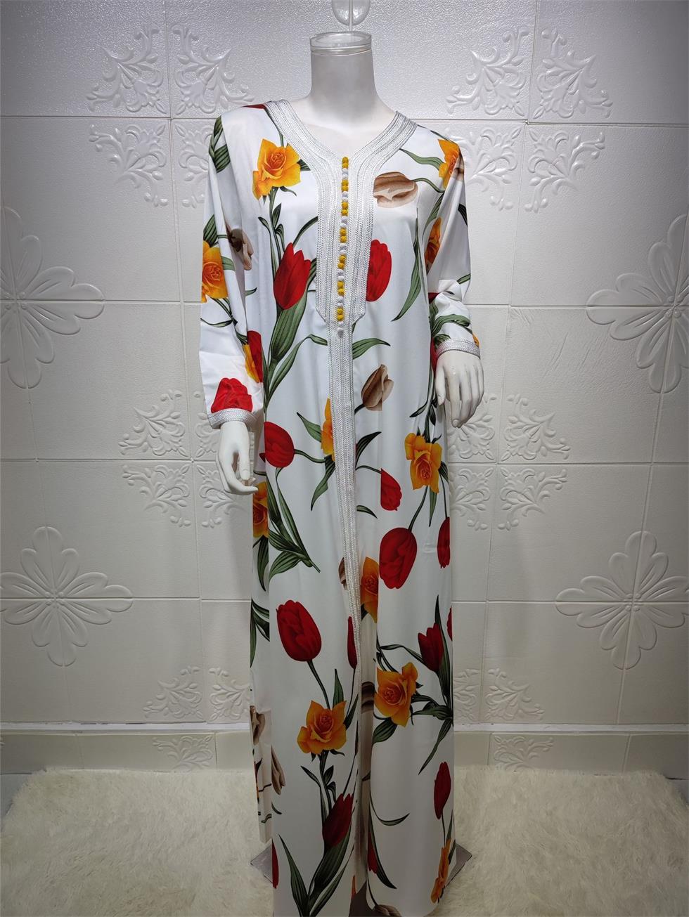 Мусульманские платья с особым случаем напечатаны длинное цветочное турецкое платье Abaya Dubai Party Bt007