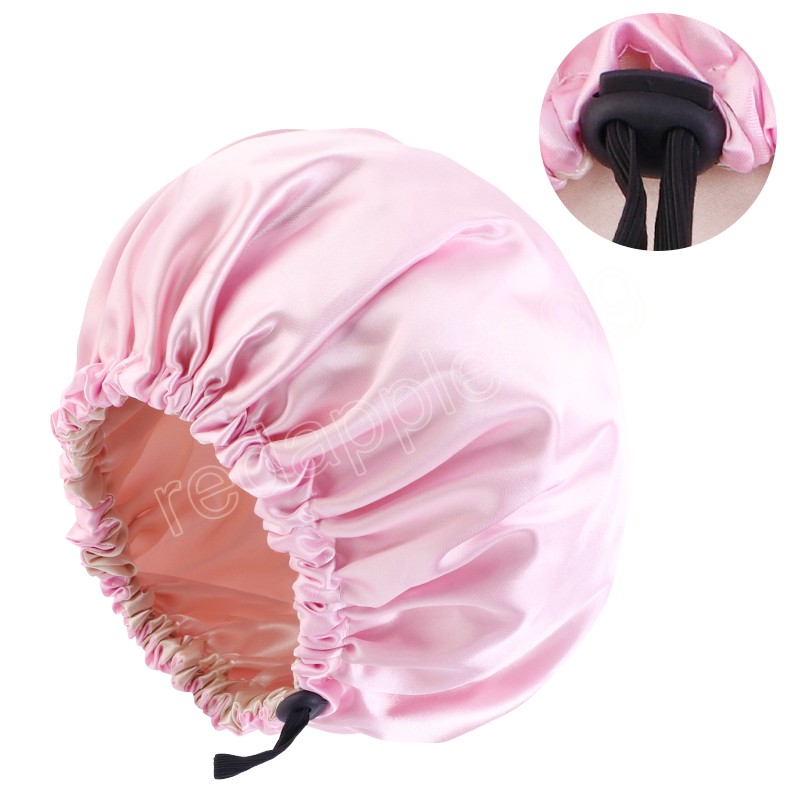 Damen Satin-Mütze, Schlafmütze, Nachtschlafmütze, doppellagig, verstellbar, elastisch, Haarpflege, seidige Turban-Mützen, Skullies-Kappe