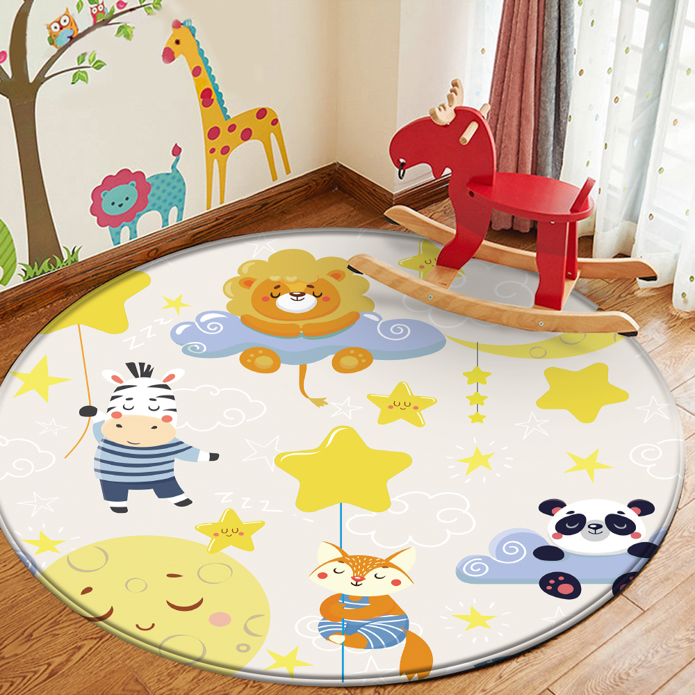 Carpet Alfombra Infantil Cartoon Round Carpet Floor Mat Bedroom Flannel Animal Rug AntiSlip Baby Play Mat Kids Room Decoration Mats 221008