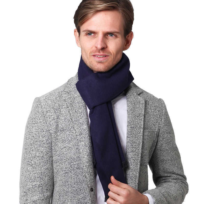 Scarves New Winter Cashmere Scarf Men Business Plain Color Pashmina Autumn Wool Scarves And Wraps Male High Quality Keep Warm L22006