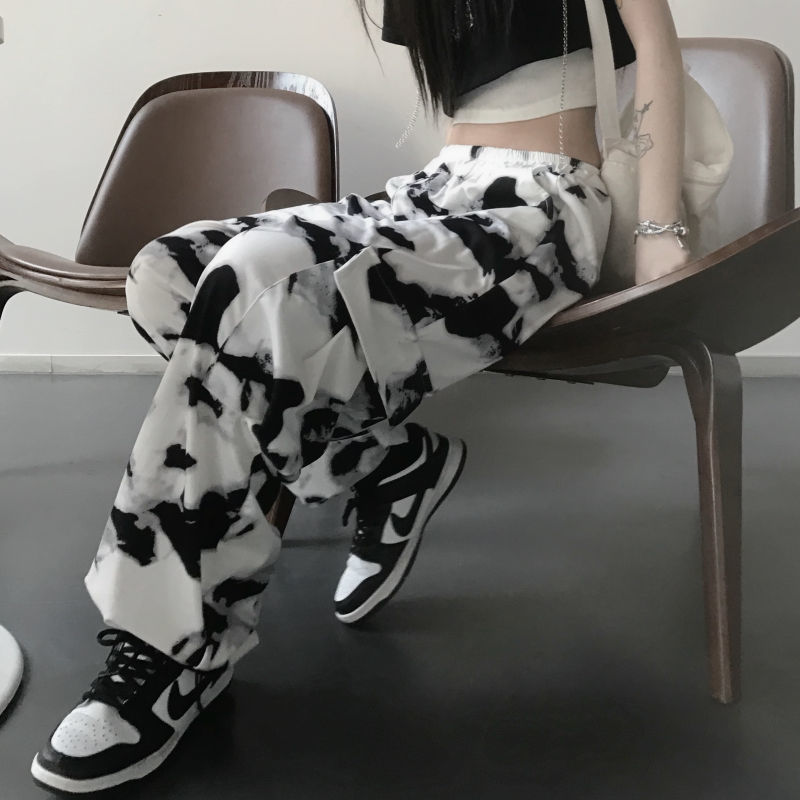 Womens Pants Capris HOUZHOU Cargo Pants Tie Dye Harajuku Streetwear Women Wide Leg High Waisted Trousers Punk Oversize Aesthetic Korean Fashion 221007