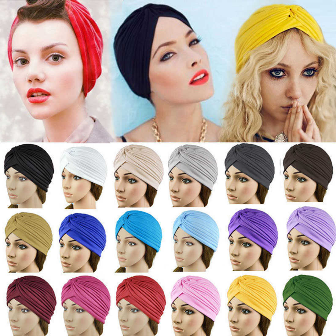 Headbands 2019 Hot Bandanas Women Stretchy Turban Muslim Hat Headband Warp Female Chemo Hijab Knotted Indian Cap Adult Head Wrap for Women T221007