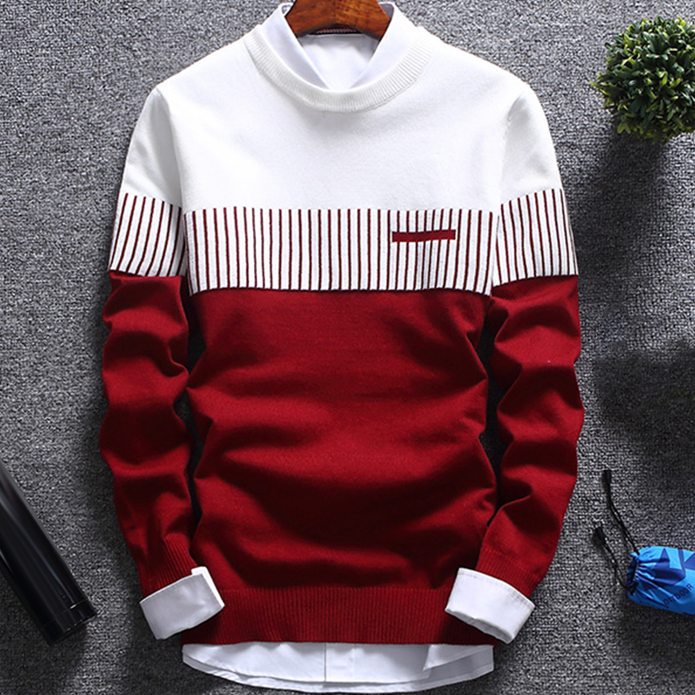 Men's Hoodies Sweatshirts Fashion Men Color Block Patchwork O Neck Long Sleeve Knitted Sweater Top Blouse Men Winter Clothes Thick Warm Sweaters men 221008