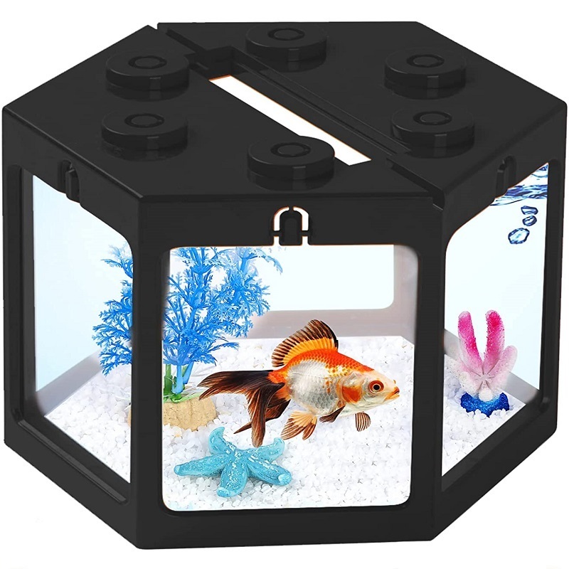 Aquarien Mini-Aquarium, stapelbares Würfelbecken, sechseckiges Fischglas für Meeresaffen, Goldfische, Garnelen, Moosbälle, Ameisenfütterung, 2201007