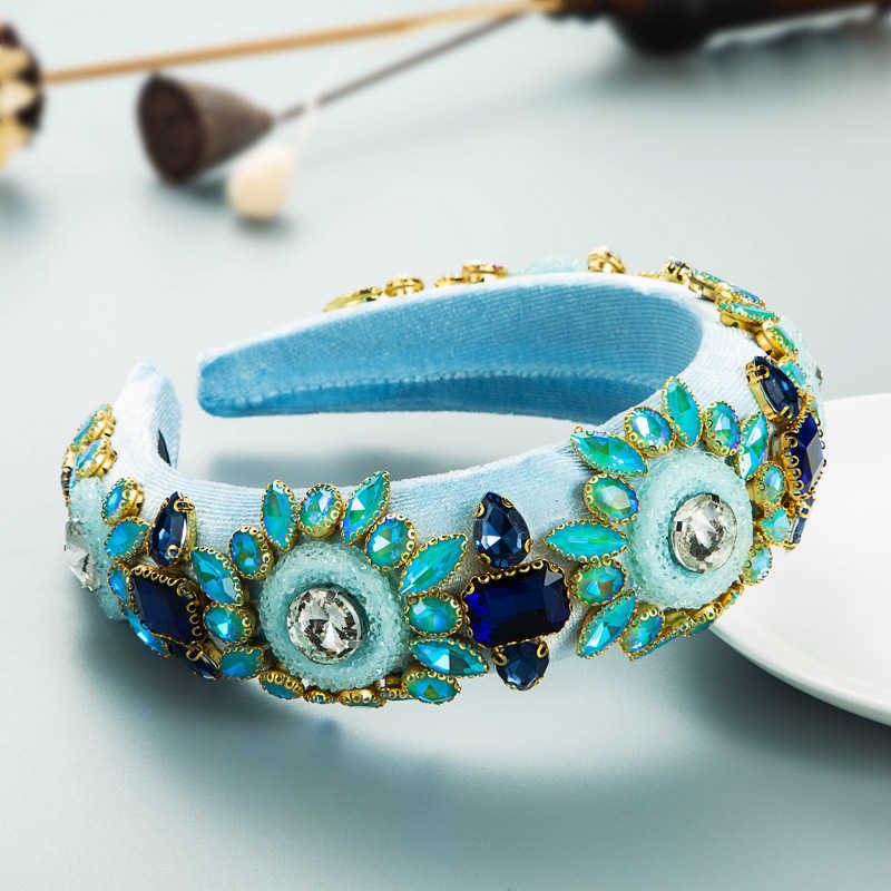 Bandas da cabeça Mulheres Banda da cabeça azul nova moda Cryal Crystal Hairband Rhinestone Chefe de cabeceira acolchoada Turbano clássico para adultos acessórios de cabelo T221007