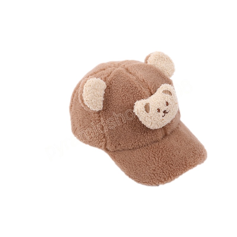 Bear Winter Baseball Caps for Kids Girls Boys Lamb Wool Baby Hat Adjustable Kids Cap Infant Accessories Toddler Hats 1-3Y