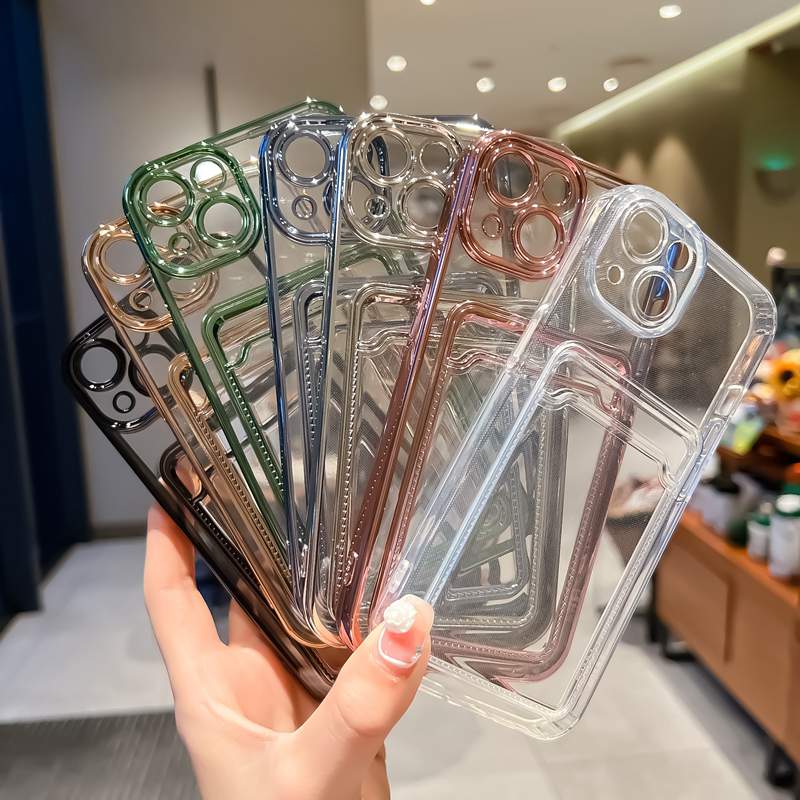 Bling Card Pocket Metallic Cases For IPhone 14 13 Pro Max 12 11 XR X XS 10 8 7 Plus Phone14 Fine Hole Credit ID Slot Soft TPU Luxury Plating Chromed Clear Phone Back Covers