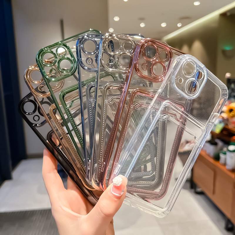 Card Card Pocket Metallic Factions for iPhone 15 14 13 Pro Max 12 11 XR X XS 10 8 7 Plus Phone14 Slim Hole Credit Slot Soft TPU Luxury Plating Luxury Plating Clover