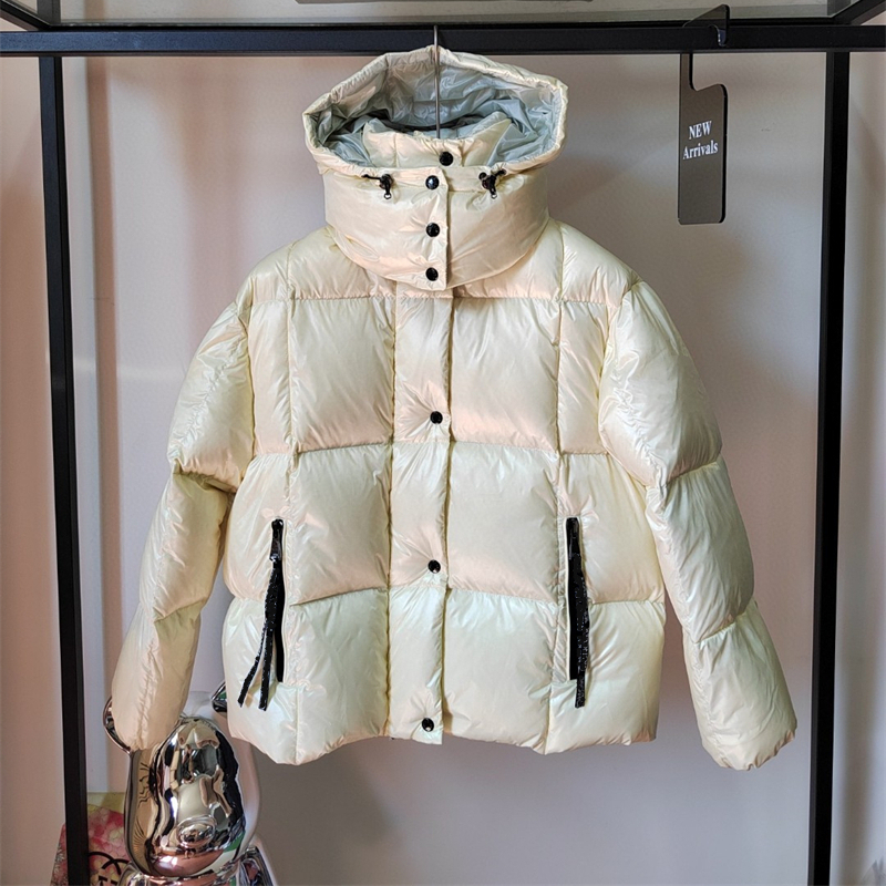 Women Down Parka Fashion Puszysty ciepłe płaszcze z kapturem zamek błyskawiczny blok 90% biały kaczka napełnianie ponadwymiarowe luźne luźne kurtki zimowe 221007