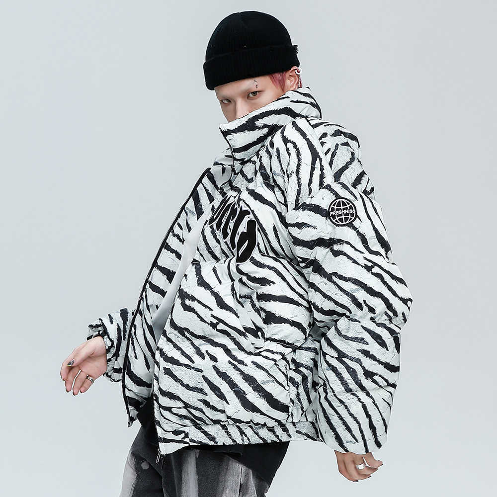 Men's Down Parkas piumino uomo Men bomber Jackets Zebra Print Embroidery parkas Harajuku Couples Cotton Down Bubble Coat Winter Streetwear T221006