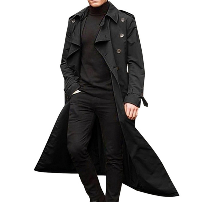 Erkekler trençkot paltolar palto vintage uzun çift göğüslü ceket s işletme siyah katı rüzgar pisti 221007