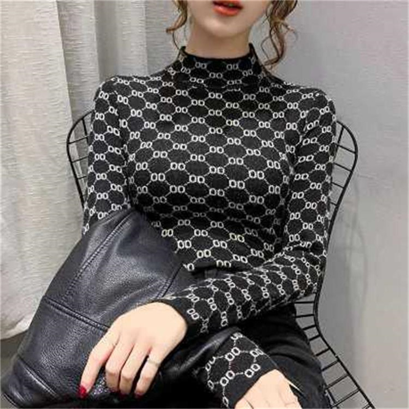 Vrouwen Designer Sweatshirts Hoodies Half Turtleneck Base Shirt Lange Mouw Slim Tops Fashion Letter Print Undershirt K10434