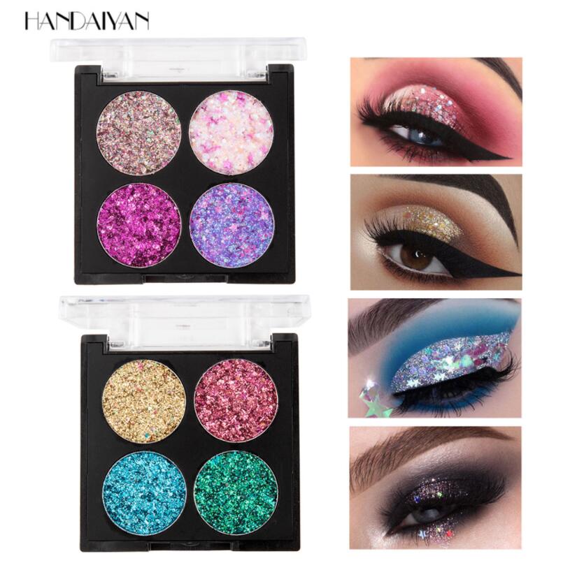 4-kleuren glitter oogschaduwpalet ultra gepigmenteerd make-up oogschaduw poeder met 3D-afwerking langdurige waterdicht