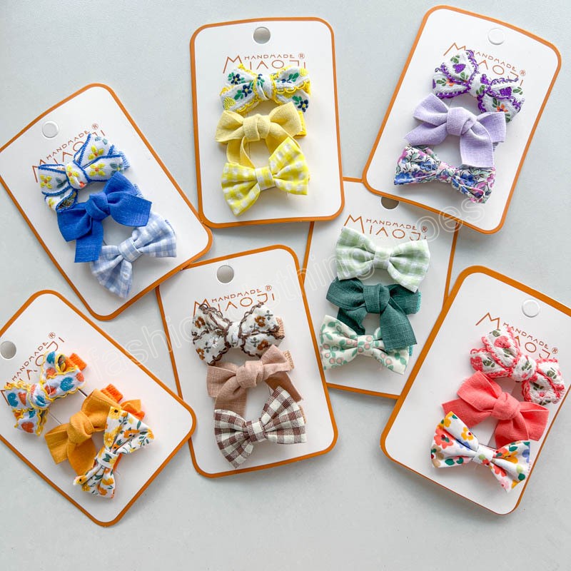 3 Teile/satz Gitter Blume Mädchen Haarnadel Bunte Stickerei Bogen Infant Kleinkind Haar Clips Barretees Kinder Baby Haar Zubehör