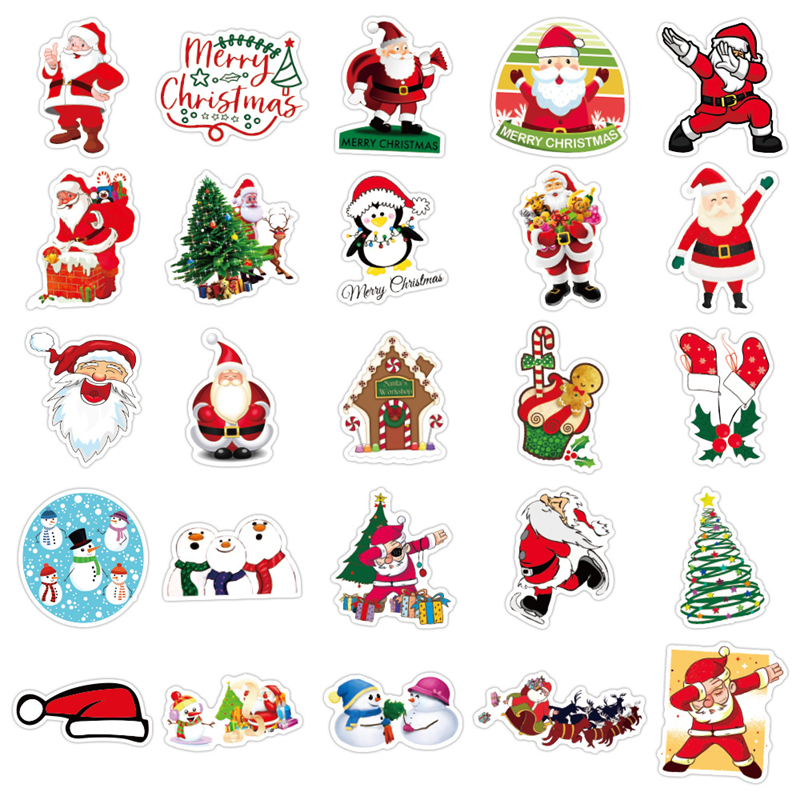 Christmas Stickers Vinyl Waterproof Holiday Party Sticker for Computer Luggage Stationery Greeting Cards Gift Tags