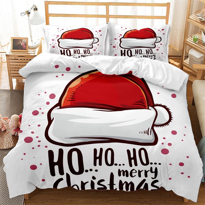 Copripiumino natalizio 3 pezzi Set biancheria da letto di Babbo Natale Twin King Faux Pupazzo di neve Copripiumino cartoni animati con federe Tessili il letto di casa