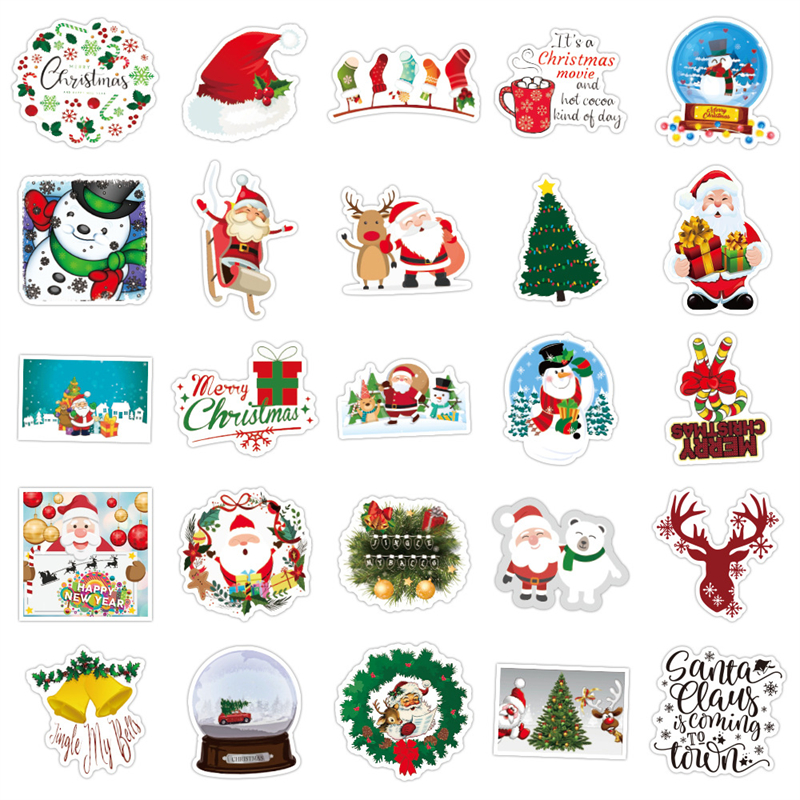 Christmas Stickers Vinyl Waterproof Holiday Party Sticker for Computer Luggage Stationery Greeting Cards Gift