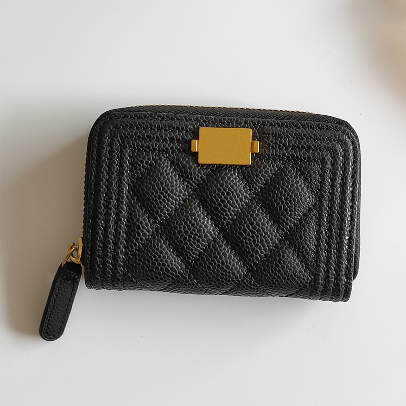 Mulher carteiras de luxo cartão de crédito feminino caviar bolsas couro genuíno titular do cartão moda pequeno zíper curto moeda purse3287