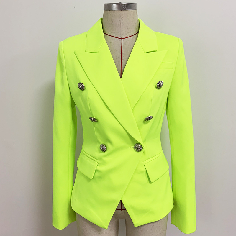 Kadınlar Suits Blazers Floresan Yeşil Sarı Blazer Kadın Tasarımcı Ofisi Formal Çift Göğüslü Düğmeler Blazers Ceket Yüksek Kalite Damlası 221008
