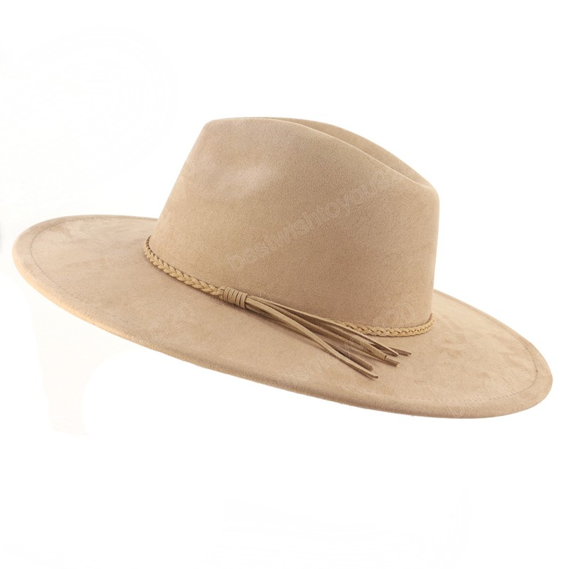 Klassisk mocka 95 cm bred brim fedora hatt för kvinnor män kyrkan jazz hattar bröllop dekorera formell klänning ca2778061