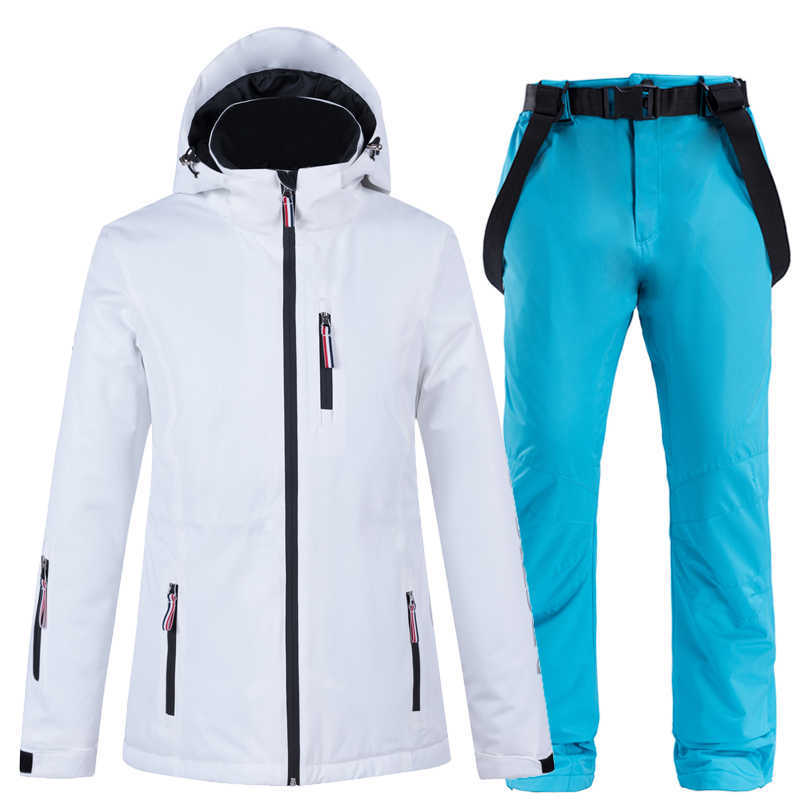 Skiing Suits Pure White Ski Jackets Strap Pants Women's Snow Wear Clothing Snowboard Suit Sets Waterproof Windproof Winter Costume For Girl L221008