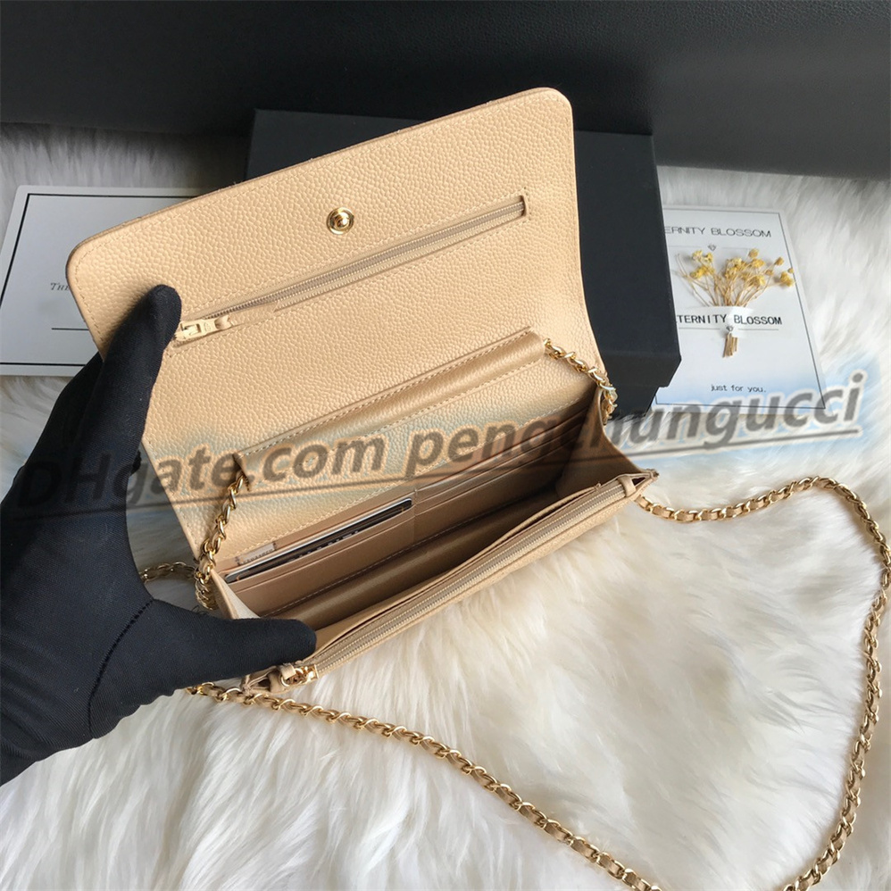 أعلى جودة مصمم أكياس CC WOC لأكياس الكتف النسائية محافظ حقيبة يد الذهب