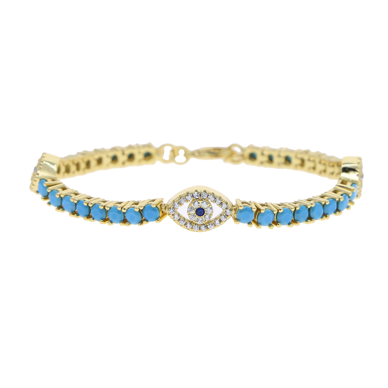 New Turkish Evil Eye Necklace Bracelet Jewelry Set Paved Turquoises Stone with Gold Color Plated Women Wedding Jewelry Wholesale