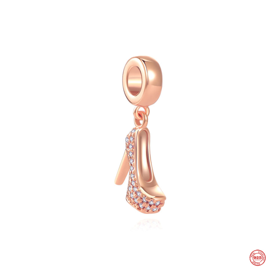 925 sterling Silver Dangle Charm Beads High Quality Jewelry Giftly Wholesale New Shiny Rose Gold Safety Chain jodant dangle bead fit pandora bracelet diy