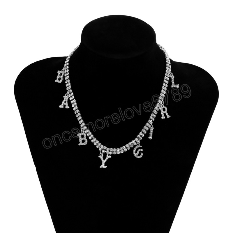 Klassische trendige glänzende Strass-Buchstaben-Anhänger-Halskette für Frauen, Hochzeit, Braut, klarer Kristall, zarter Halsband-Kettenschmuck