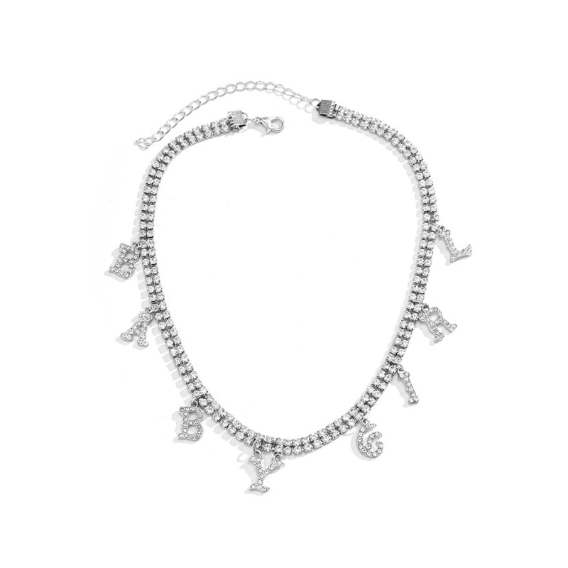 Collier avec pendentif en forme de lettre en strass brillant, classique, tendance, pour femme, mariée, cristal clair, chaîne ras du cou délicate, bijoux
