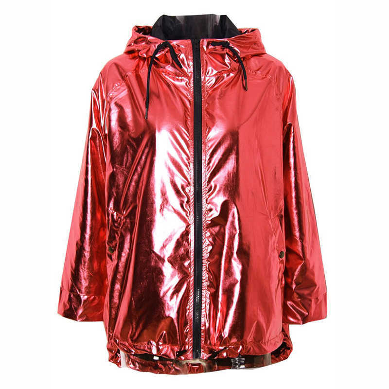 Kvinnans jackor 2022 Fashion Women's Spring Autumn Jacket Långärmad guld PVC dragkedja Kvinna Windbreaker Hooded Waterproof Bomber Jackets R781 T221008