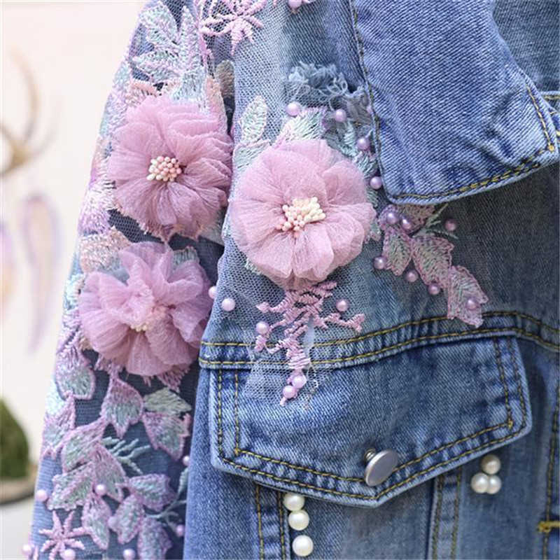 Damesjassen 2022 Herfst Dames Denim Jas Borduren Driedimensionale Bloemen Jeansjasje Kralen Parel Gescheurd Gat Bomber Bovenkleding P778 T221008