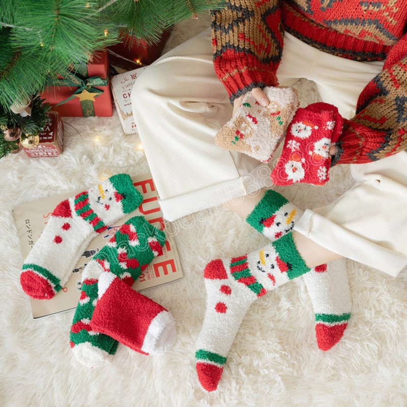 Fashion Accessories Winter Warm Thicken Coral Fleece Socks For Women Cute Cartoon Christmas Sock Elk Floor Socks Funny Christm Gift