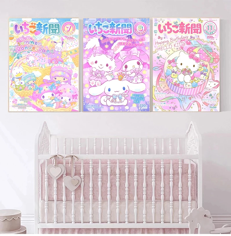 Peinture sur toile aquarelle Kawaii Kuromied, affiche mignonne cannelle mélodique pour enfants, décor de chambre de filles, imprimés d'art mural, décoration de maison