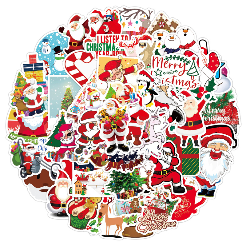 Christmas Stickers Vinyl Waterproof Holiday Party Sticker for Computer Luggage Stationery Greeting Cards Gift Tags