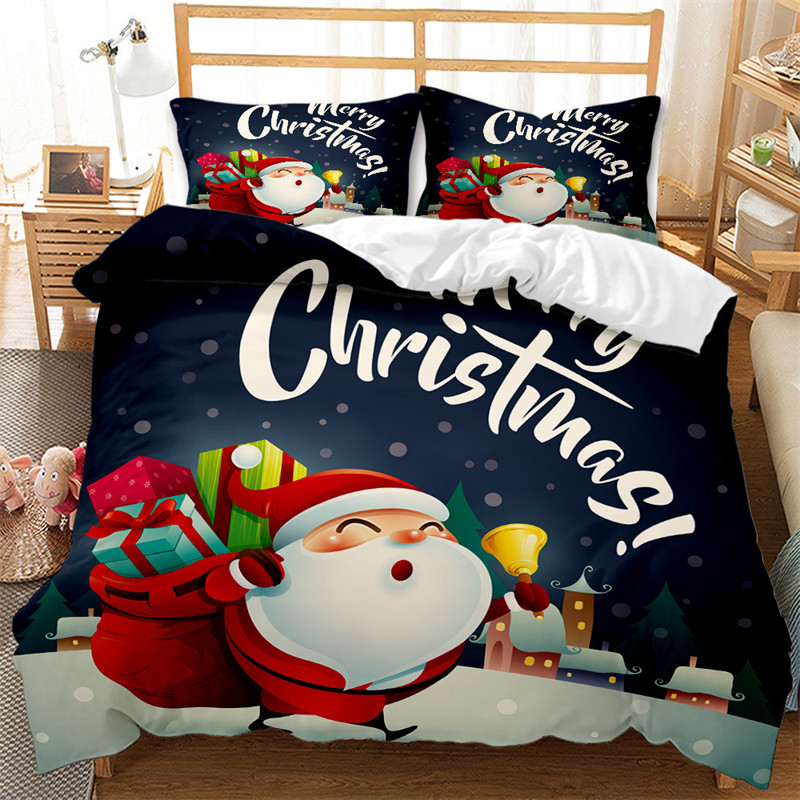 Housse de couette de Noël 3 pièces ensemble de literie père Noël Twin King Faux bonhomme de neige dessin animé housse de couette avec taies d'oreiller Textiles de lit à la maison