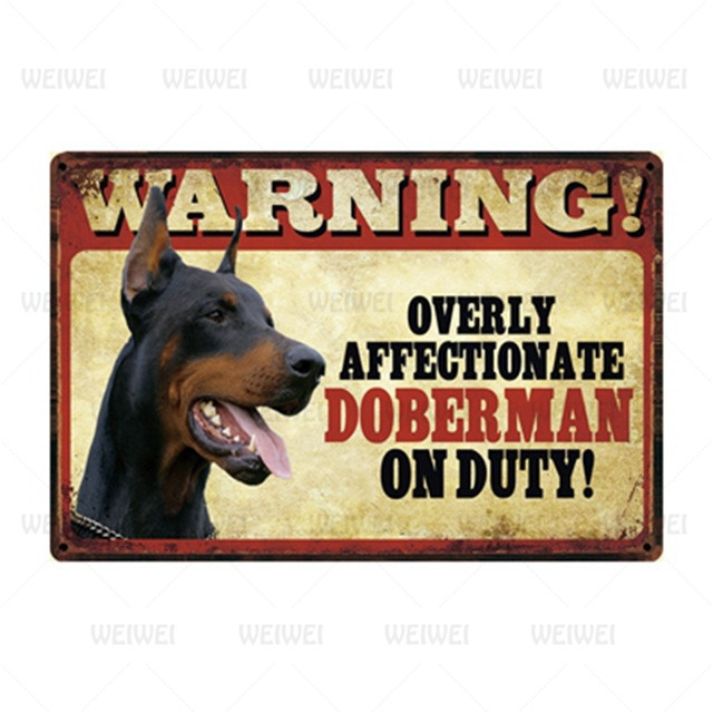 Animaux chien avertissement métal peinture Doberman doré Labrador affiche étain signe décor à la maison barre mur Art peinture Woo