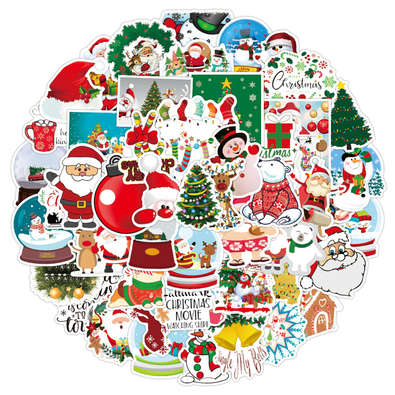 Christmas Stickers Vinyl Waterproof Holiday Party Sticker for Computer Luggage Stationery Greeting Cards Gift