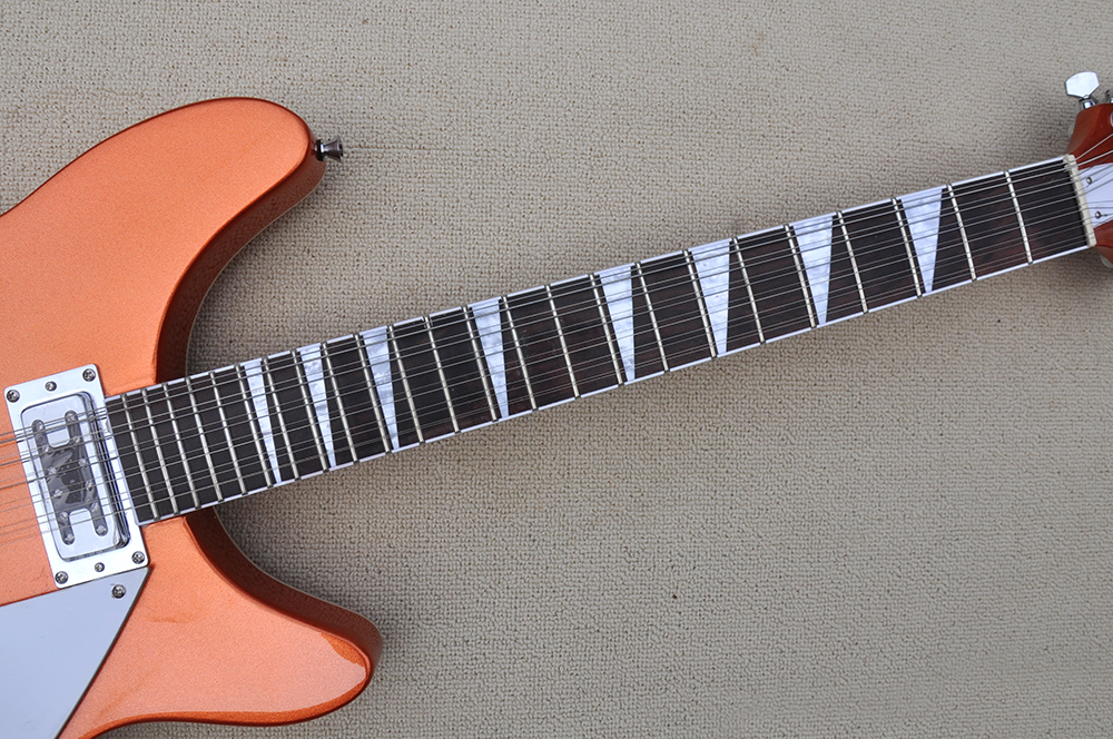 مصنع مخصص شبه مجوفة جوفاء الجيتار الكهربائي البرتقالي مع 12 سلاسل أصابع الورد يمكن تخصيصها