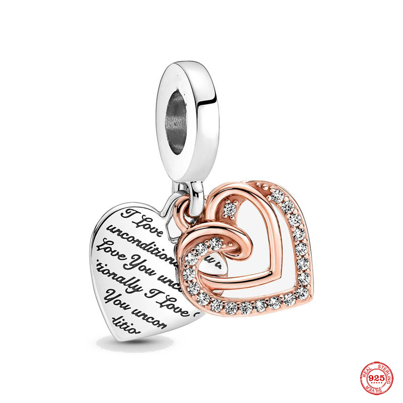 925 Sterling Silber baumelnder Charm-Anhänger für Damen, Perlen, hochwertiger Schmuck, Geschenk, Großhandel, Vorhängeschloss und Schlüssel, baumelnder Charm, rosa Liebesperle, passend für Pandora-Armbänder zum Selbermachen