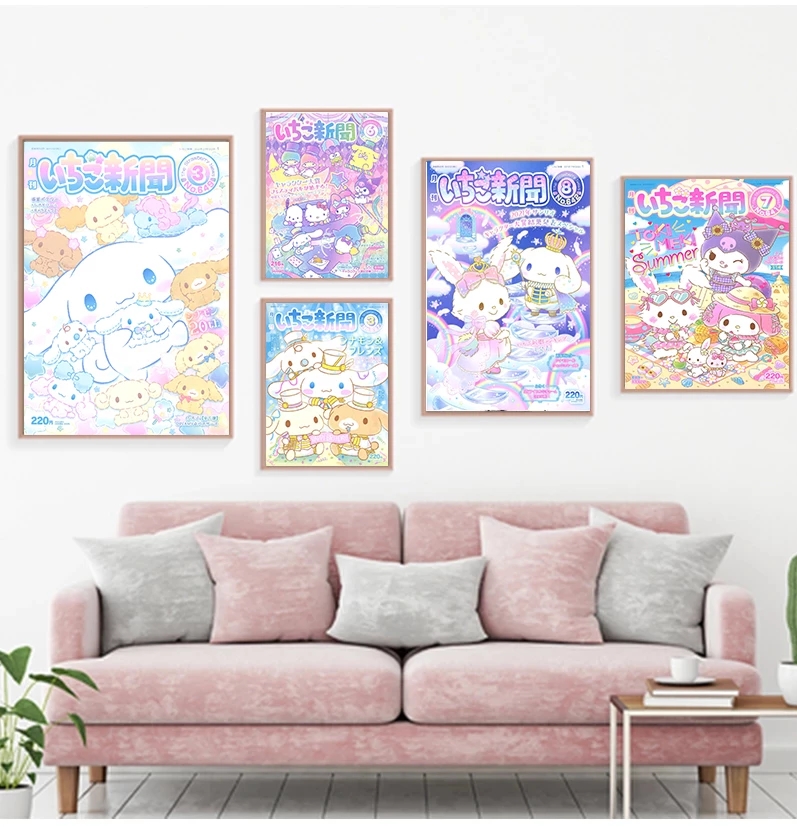 Peinture sur toile aquarelle Kawaii Kuromied, affiche mignonne cannelle mélodique pour enfants, décor de chambre de filles, imprimés d'art mural, décoration de maison