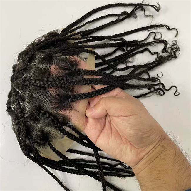 Long Box Braids Birmese Virgin Human Hair Piek 8x10 Szwajcarska pełna koronkowa toupee for Black Mens Fast Express Dostaw