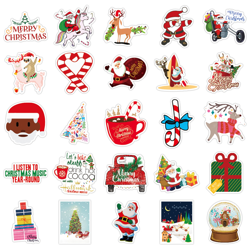 Christmas Stickers Vinyl Waterproof Holiday Party Sticker for Computer Luggage Stationery Greeting Cards Gift Tags