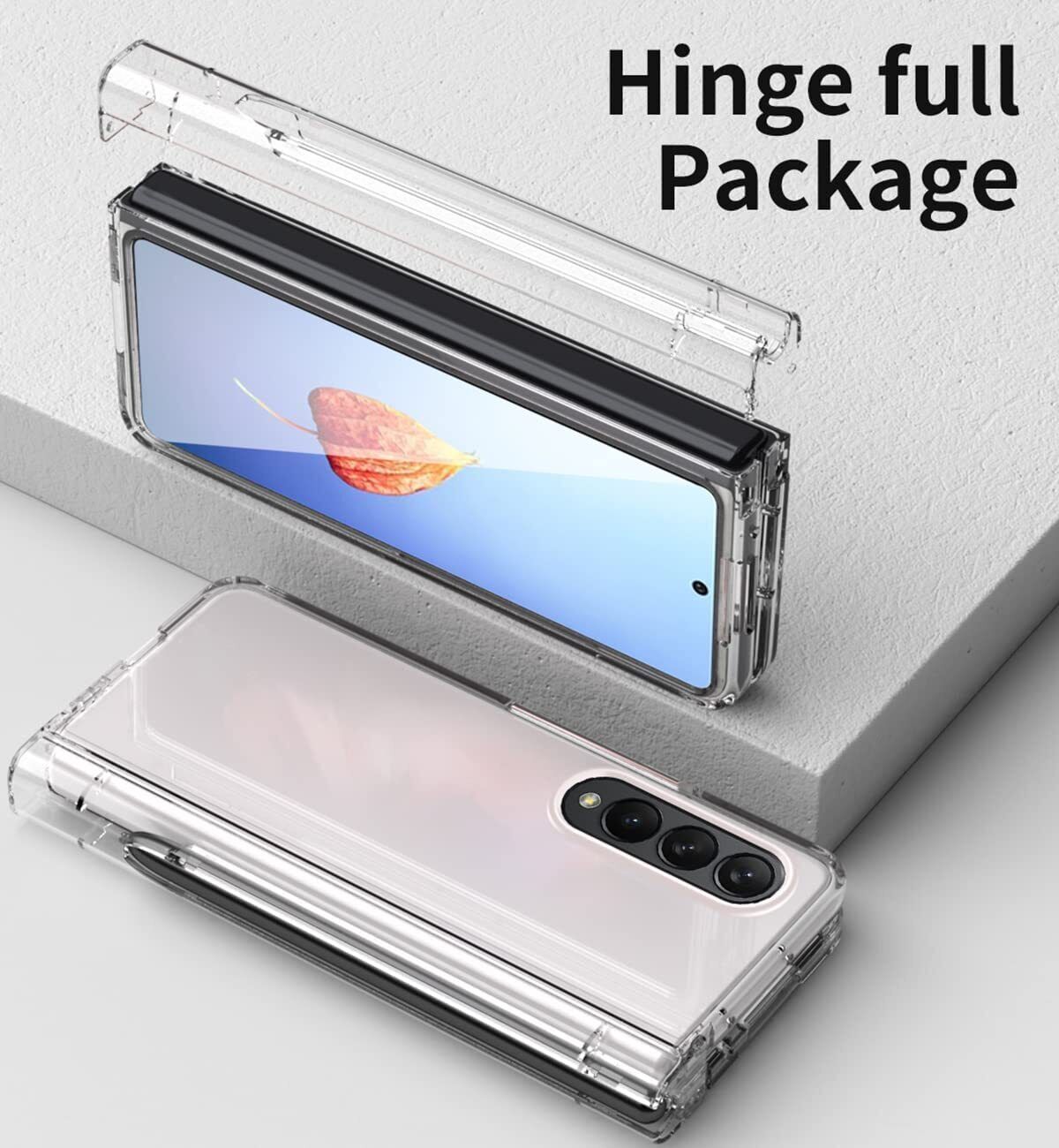 Estuches transparentes con bisagras para Samsung Galaxy Z Fold 4 Fold 3 Fold 2 Estuche Protector de pantalla de película de vidrio Titular de la pluma Cubierta completa