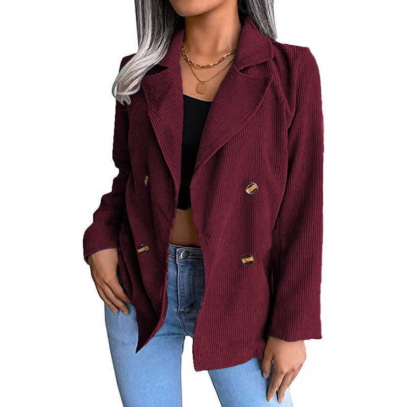 Jaquetas femininas outono veludo blazer mulheres duplo breasted blazers jaquetas inverno preto blazer casaco feminino escritório senhoras 2022 casual outerwear t221008