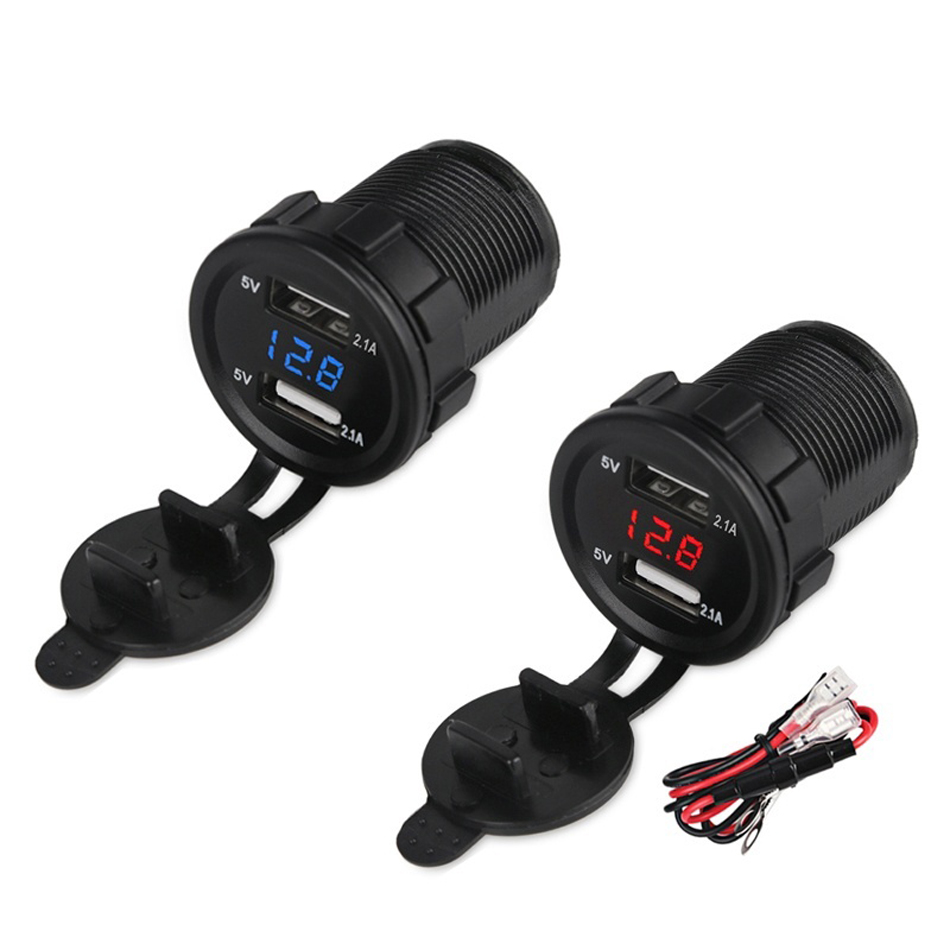 Universal Dual USB Car Charger Socket Waterproof 12V/24V 2.1A Fast Charging Power Outlet For Motorcycle
