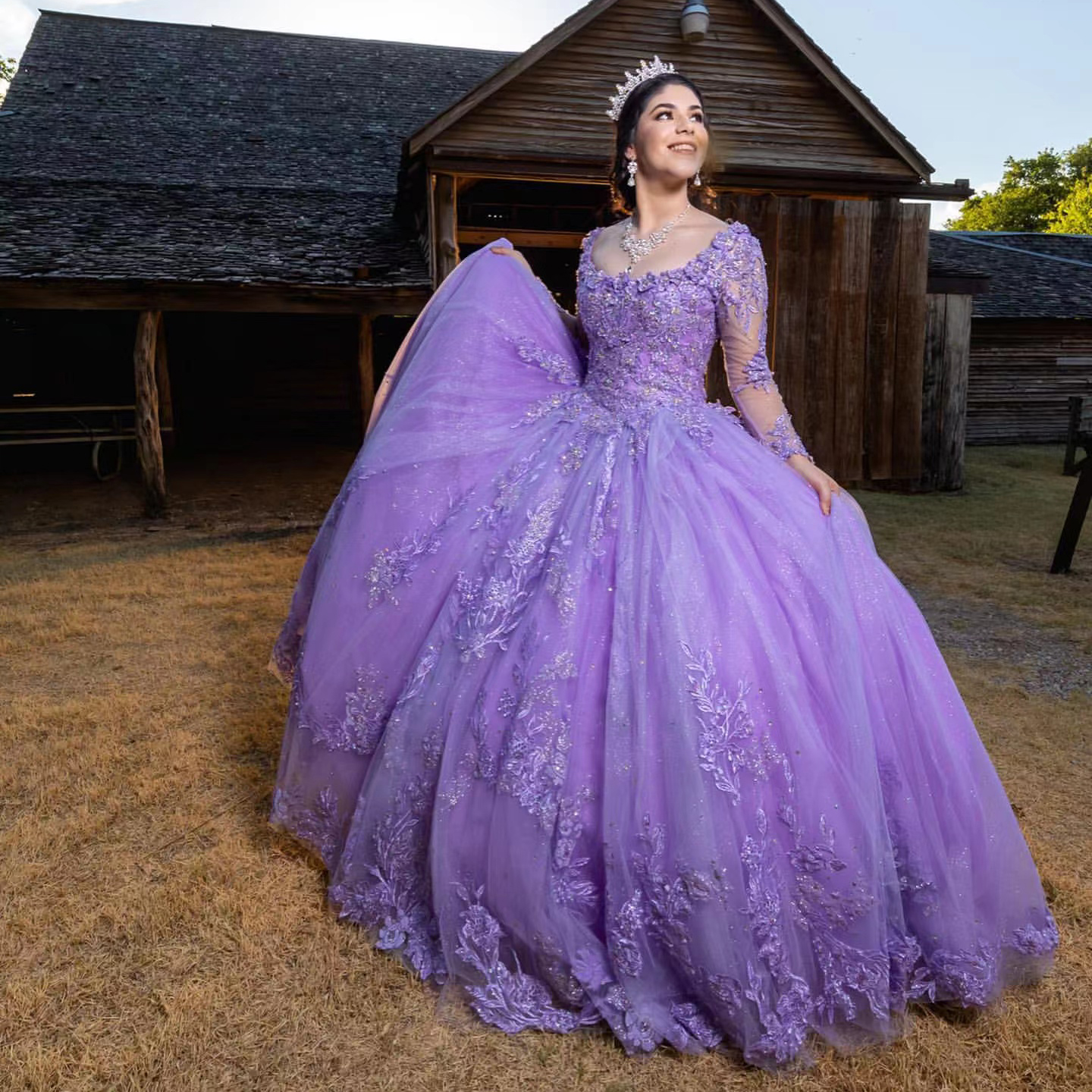 Robes De Quinceanera violet pour doux 16 robe robes De bal perles Appliques à manches longues Graduation robe De bal robes De 15 Anos